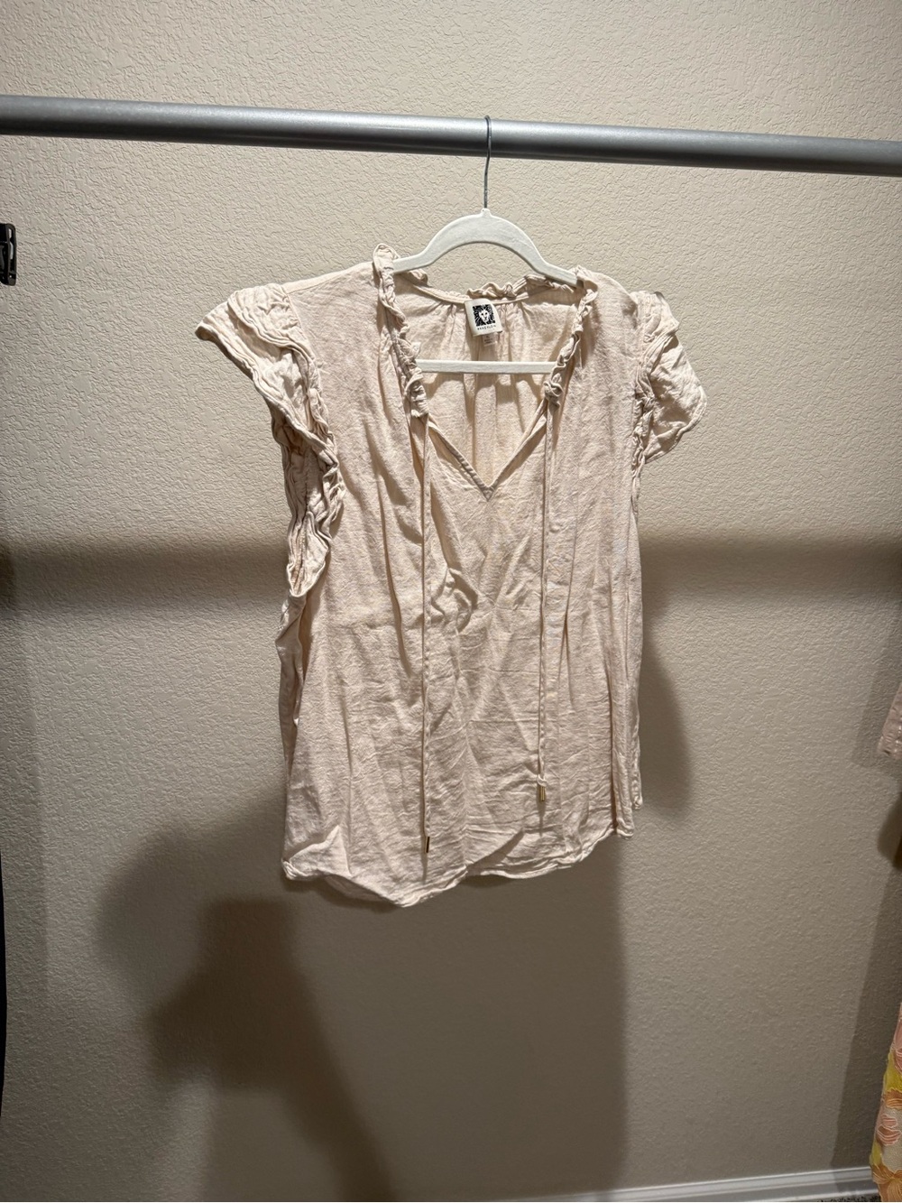 Anne Klein Cream Ruffle Tie-Neck Blouse